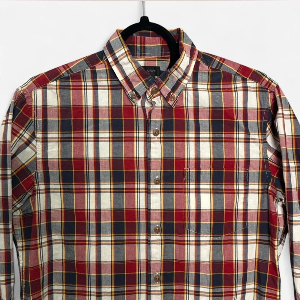 J. Crew Men’s S Red Blue White Plaid Long Sleeve Button Down Shirt Preppy Office